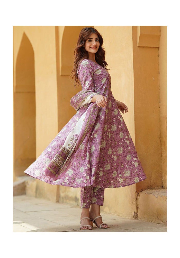Malishka Export Rayon Printed Anarkali Kurta Pant Set for Women - Image 3